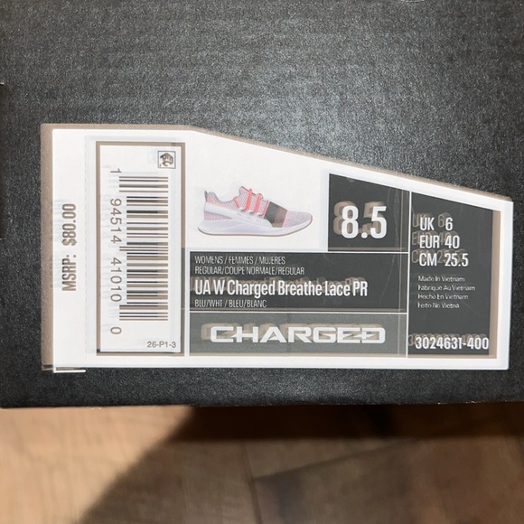 NWT Under Armour charged breathe lace PR in gray, black & hot pink 8.5 - Picture 3 of 3